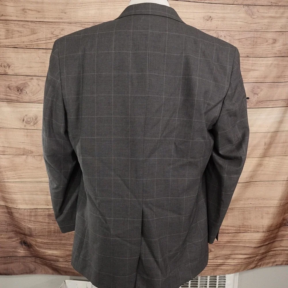 Jos. A. Bank Suit Jacket Mens Large 43R Gray Check Wool 2 Button Notch Lapel